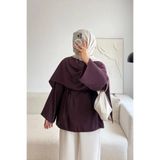 HİFADEN Kadın Şal Yaka Kuşaklı Salaş Drapeli Uzun Kollu Oversize Modern Tesettür Tunik Gömlek