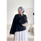 HİFADEN Kadın Uzun Yarasa Kol Tesettür Asimetrik Kesim Belden Bağlamalı Şık Tunik Gömlek