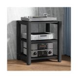 HiFi kule standı, ayarlanabilir raflı, ahşap köşe rafı, görsel-işitsel ekipman için, CD/DVD/döner çalar için, 3 katmanlı vitrin ev sineması için (siyah