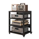 HiFi Standı, Ağır Hizmet Tipi 4 Katmanlı HiFi Ses Raf Kabini Tekerlekler Üzerinde - Ev Sinema Sistemleri ve Stereo Bileşenleri için Sağlam AV Raf Kulesi - Şık Ses Depolama Çözümü