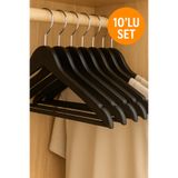 HİG HOME 10’lu Kırılmaz Siyah Ahşap Görünümlü Askı Seti – Tişört, Gömlek, Pantolon Askısı | Dayanıklı ve Şık