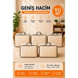 HİG HOME 5'li Set Hurç 41x51x16 cm Yorgan, Battaniye Saklama ve Düzenleme Çantası - Saplı & Fermuarlı