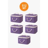 HİG HOME 5'li Set Mor Şeffaf Kapaklı Hurç – 28x32x15 cm Orta Boy Dolap İçi Kıyafet ve Havlu Düzenleyici
