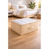 HİG HOME Bej Şeffaf Yorgan Hurcu 42x53x20 cm – Battaniye Uyumlu, Fermuarlı, Geniş Hacimli Dolap Düzen Çantası