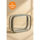 HİG HOME Gri Su Geçirmez Pvc Makyaj ve Organizer Düzenleyici Seyahat Çantası