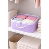 HİG HOME Mor Şeffaf Kapaklı Hurç – 28x32x15 cm Orta Boy Dolap İçi Kıyafet ve Havlu Düzenleyici