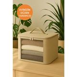 Hig Home Şeffaf Pencereli Kazak ve Kıyafet Saklama Hurcu Katlanabilir Kumaş 35 x 38 cm - Altın - 30 x 30 - 1 Adet