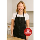 HİG HOME Siyah Spunbond Kalın Kumaş Ve Su Geçirmez Cepli Mutfak, Aşçı Önlüğü
