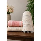 Hig Store 2 Adet %100 Pamuk Lüks Fransız Güpürlü İncitül Model Çeyizlik Gündelik 50*90 El Havlusu / Havlu Seti Pembe Ekru