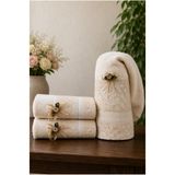 Hig Store 2 Adet %100 Pamuklu Fransız Güpürlü Nakışlı Fiyonklu Çeyizlik Gündelik 50*90 Havlu / Havlu Seti Bej