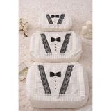 Hig Store 3'lü Damat Figür Fransız Güpür Çeyizlik Bohça Söz Nişan Gelin Damat Hurç Seti - 60 x 40
