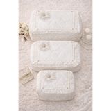 Hig Store 3'lü Gelindamat Figür Fransız Güpür Çeyizlik Bohça Söz Nişan Gelin Damat Hurç Seti 60X40/50X40/40X30 - Ekru