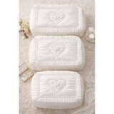 Hig Store 3'lü Kalp Figür Fransız Güpür Çeyizlik Bohça Söz Nişan Gelin Damat Hurç Seti - Beyaz - 60 x 40