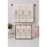 Hig Store 3'lü Kutulu %100 Pamuk Fransız Güpürlü Nakışlı Hediyelik Çeyizlik Mutfak Havlusu 30X50 Ebat - Antrasit - Bej - Ekru - 30 x 50 cm