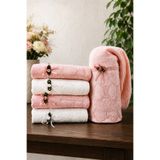 Hig Store 4 Adet %100 Pamuklu Fransız Güpürlü Nakışlı Ayna Model Çeyizlik Gündelik 50*90 Havlu / Havlu Seti Pembe Beyaz