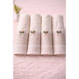 Hig Store 4'lü %100 Pamuklu Gelin Damat Bohçası Çeyizlik Hediyelik Fransız Güpürlü 50X90 El Yüz Havlusu Seti - 50 x 90 cm - Krem