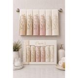 Hig Store Fransız Güpürlü Nakışlı Hediyelik Çeyizlik Gelin Damat Bohçası Kutulu %100 Pamuk Banyo Havlusu Havlu Seti 50X90 Ebat 6 Adet - 50 x 90 cm - Beyaz - Bej - Gri