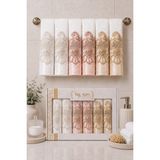 Hig Store Fransız Güpürlü Nakışlı Hediyelik Çeyizlik Gelin Damat Bohçası Kutulu %100 Pamuk Banyo Havlusu Havlu Seti 50X90 Ebat 6 Adet - 50 x 90 cm - Beyaz - Bej