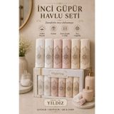 Hig Store İnci Güpürlü Nakışlı Hediyelik Çeyizlik Gelin Damat Bohçası Kutulu %100 Pamuk Banyo Havlusu Havlu Seti 50x90 Ebat 6 Adet