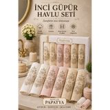 Hig Store İnci Güpürlü Nakışlı Papatya Desen Hediyelik Çeyizlik Gelin Damat Bohçası Kutulu %100 Pamuk Banyo Havlusu Havlu Seti 50x90 Ebat 6 Adet