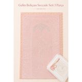 Hig Store Kalp Gelin Motifli Gelin Bohçası Hediyelik Çeyizlik Gelin Seccade / Seccade Seti 3 Parça Hurç/seccade/tesbih - 70 x 110 cm - Pembe