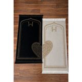 Hig Store Kalpli Eşli Çift / Gelin Damat Bohçası Çeyizlik Seccade Dijital Baskı Pamuk Taban Siyah-Boz Krem 80X120