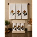 Hig Store Punch Panc Nakışlı Hediyelik Çeyizlik %100 Pamuk Mutfak Havlu Havlu Seti Kutulu 30*50 cm - Beyaz - Altın - 30 x 50 cm
