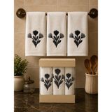 Hig Store Punch Panc Nakışlı Hediyelik Çeyizlik %100 Pamuk Mutfak Havlu Havlu Seti Kutulu 30*50 cm - Beyaz - Bej - 30 x 50 cm