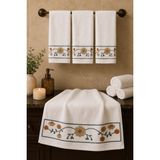 Hig Store Punch Panc Nakışlı Işlemeli Hediyelik Çeyizlik Dekoratif %100 Pamuk Havlu- Havlu Seti 50X90 cm 4 Adet - 50 x 90 cm - Krem - Altın