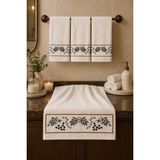 Hig Store Punch Panc Nakışlı Işlemeli Hediyelik Çeyizlik Dekoratif %100 Pamuk Havlu- Havlu Seti 50X90 cm 4 Adet - 50 x 90 cm - Krem - Bej