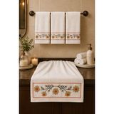 Hig Store Punch Panc Nakışlı Işlemeli Hediyelik Çeyizlik Dekoratif %100 Pamuk Havlu- Havlu Seti 50X90 cm 4 Adet - 50 x 90 cm - Krem