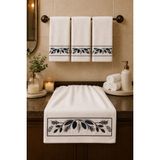 Hig Store Punch Panc Nakışlı Işlemeli Hediyelik Çeyizlik Dekoratif %100 Pamuk Havlu- Havlu Seti 50X90 cm 4 Adet - Krem - Bej - Pudra - 50 x 90 cm