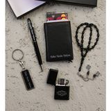 High Class Kişiye Özel Isimli Mekanizmalı Deri Cüzdan Anahtarlık Kalem Tesbih ve Çakmak Set - 00-Siyah
