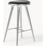 High Stool Bar Taburesi - Deri Oturaklı, Kayın Ağacı - Siyah - Gümüş
