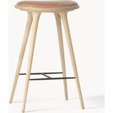 High Stool Bar Taburesi – Deri Oturaklı, Metal Ayaklı - Açık Kahverengi