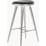 High Stool Meşe Bar Taburesi - Deri Oturaklı, Doğal Tasarım - Siyah - Gümüş