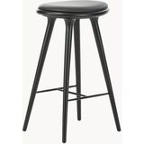 High Stool Meşe Bar Taburesi - Deri Oturaklı, Doğal Tasarım - Siyah