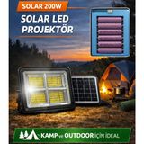 Hightek 200w Led Portatif Solar Projektör 3 Renk Işık, Çakar Ve Fener Fonksiyonlu - Mavi - 200 W