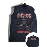 Highway To Hell Ac Dc Baskılı Yıkamalı Kolsuz Tişört, Unisex Rock Band Temalı Sıfır Kol Retro Atlet - Siyah