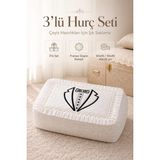 Higliving 3'lü Gelindamat Figür Fransız Güpür Çeyizlik Bohça Söz Nişan Gelin Damat Hurç Seti 60X40/50X40/40X30 - Beyaz - 3 Adet