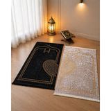 Higliving Çift Seccade Seti Gelin Damat Düğün Nişan Hediyelik Çeyizlik Özel Tasarım 80 x 120 - Siyah - Beyaz - 80 x 120 cm