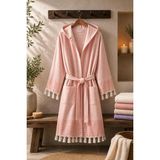Higliving Çizgili %100 Pamuk Pike Bornoz Kapüşonlu Unisex Premium Seri - M - L / L - XL - Pembe