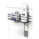 hihome Yapışkanlı 4 Kancalı Banyo Rafı Mat Siyah Banyo Şampuanlık Duşakabin Duş Askısı