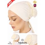 hijabchi Fırfırlı Topuz Bonesi - Önü Dikişlidir - Penye Kumaş - Ekru