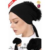 hijabchi Fırfırlı Topuz Bonesi - Önü Dikişlidir - Penye Kumaş - Siyah