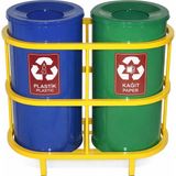 Hijyen Dükkanı 2'li Kasalı Geri Dönüşüm Kovası Seti Boyalı Metal Gövde Sıfır Atık Kutusu Kağıt ve Plastik Ünitesi S-124 - Renk - Çok Renkli