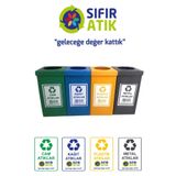 Hijyen Kapında Folyo Geri Dönüşüm Atık Toplama Kutusu Seti 70 Litre Cam, Kağıt, Plastik, Metal Atık Kovası
