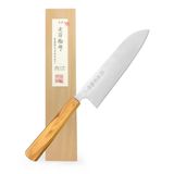 Hikari Hamono Geleneksel El Yapımı Japon Santoku Şef Bıçağı Sekizgen Doğal Ağaç Sap Özel Ahşap Kutulu