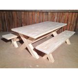 Hikioe Times Çift Banklı Mutfak Bahçe Masası Masif Ahşap İskandinav Tasarım 180x81 cm