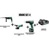 Hikoki Set-4 (830 W 26 Mm 3.2 J Sds Plus Kırıcı Delici+730 W 115 Mm Elektrikli Avuç Taşlama+55Nm Akülü Darbeli Vidalama Matkap)
